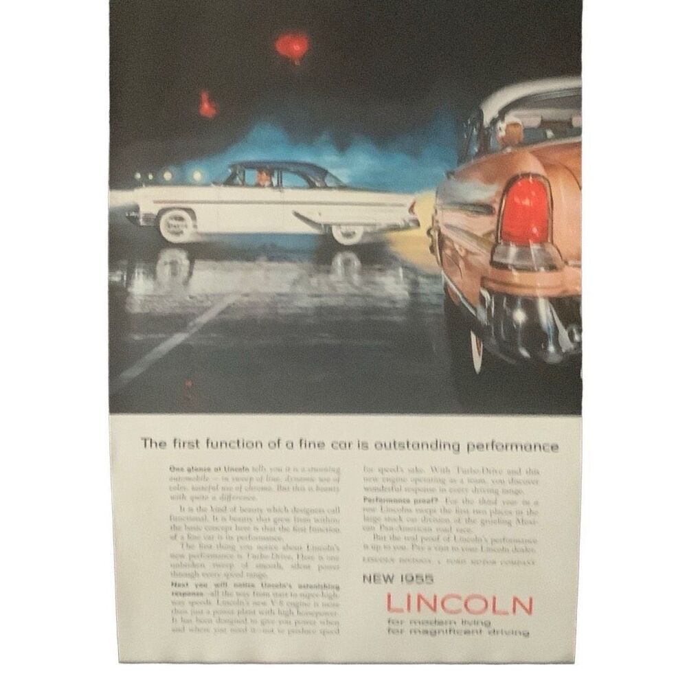 Vintage 1955 Lincoln Modern Loving Magnificent Driving Ad Advertisement